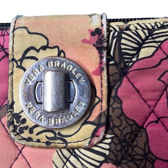 Vera Bradley Floral Mocha Rouge Turn Lock Wallet Size 7¾" x 4¾" - Picture 9 of 13